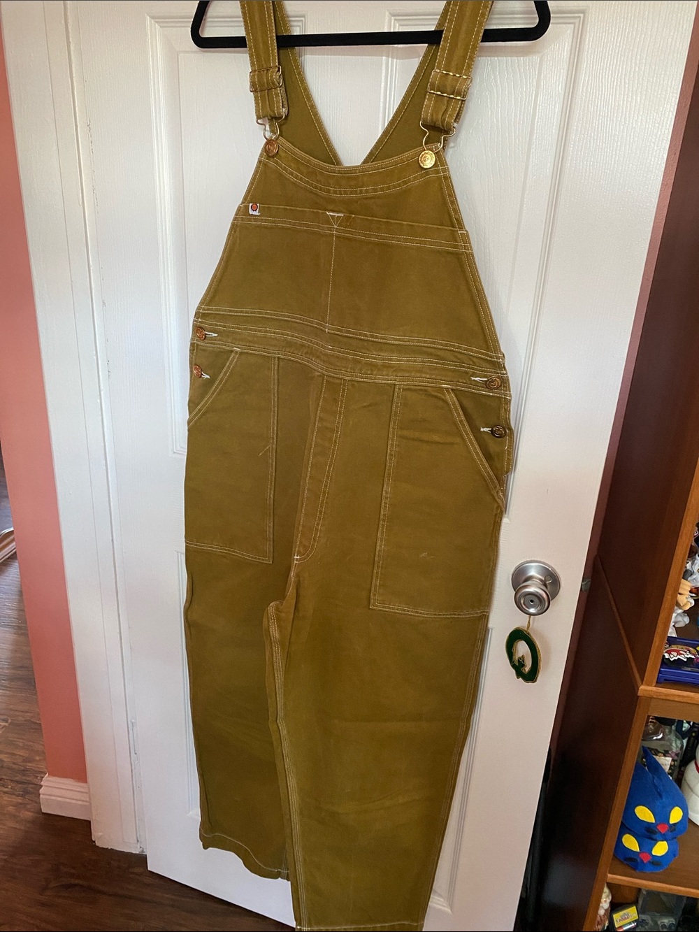 Big bud, press, olive green overalls, size large